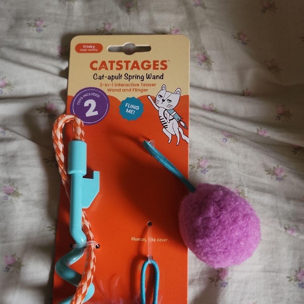 Catstages Cat-apult Spring Wand with Purple Pom Pom